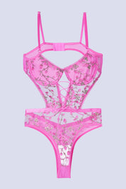 AXTZH Women’s Sexy One-Piece Nightwear with Corset Lace-Up Sides and Adjustable Straps X0010-FUCHSIA-BS1P