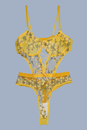 AXTZH Women’s Sexy One-Piece Nightwear with Corset Lace-Up Sides and Adjustable Straps X0010-MUSTARD-BS1P