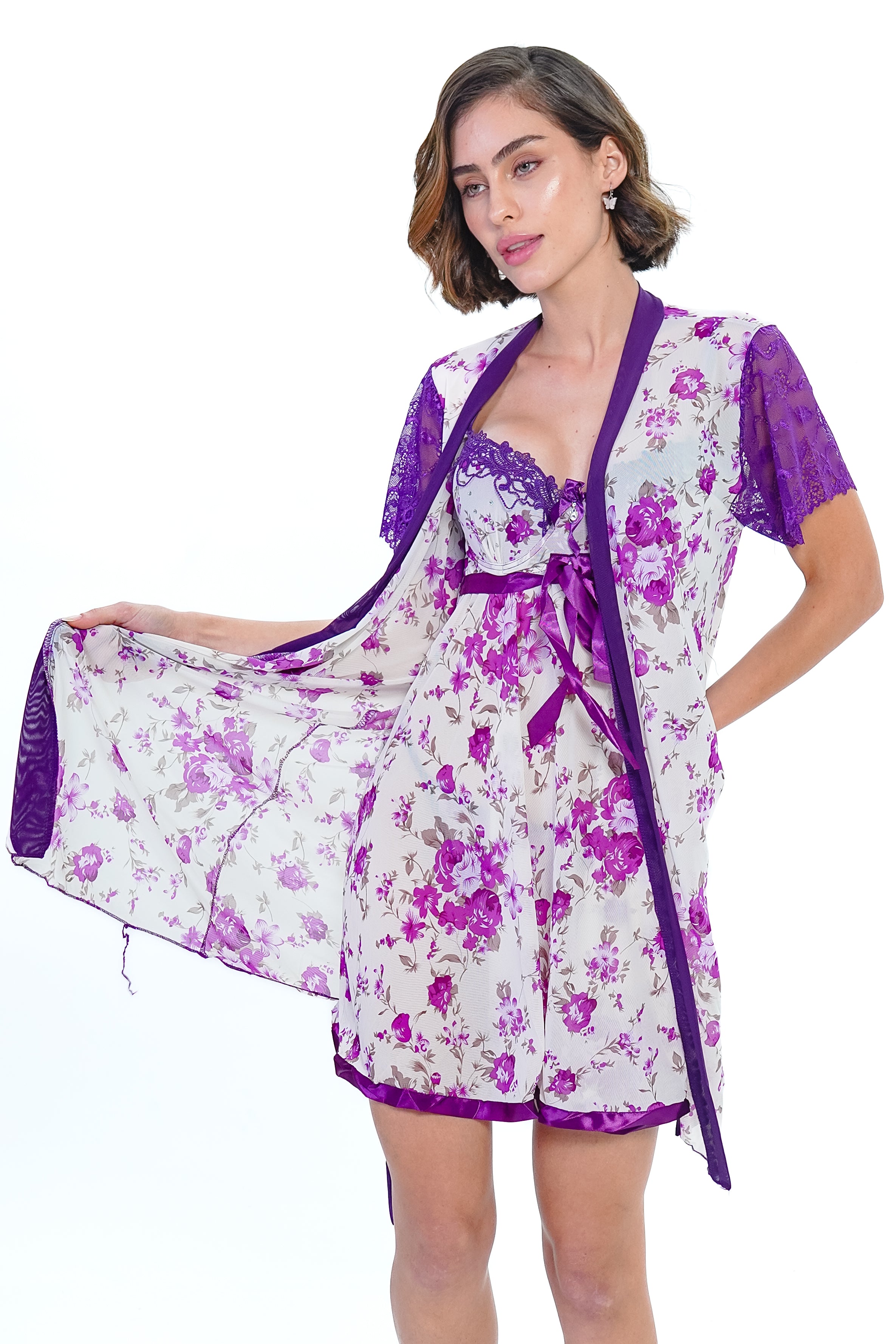 AXTZH ROMANTIC TWO-PIECE BRIDAL NIGHTWEAR X0987-PURPR-F11N