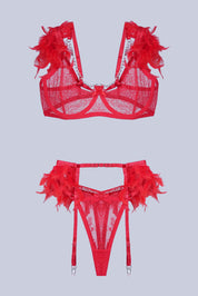 AXTZH Feather Me Not Bodysuit SBODYS0033-RED-EIO