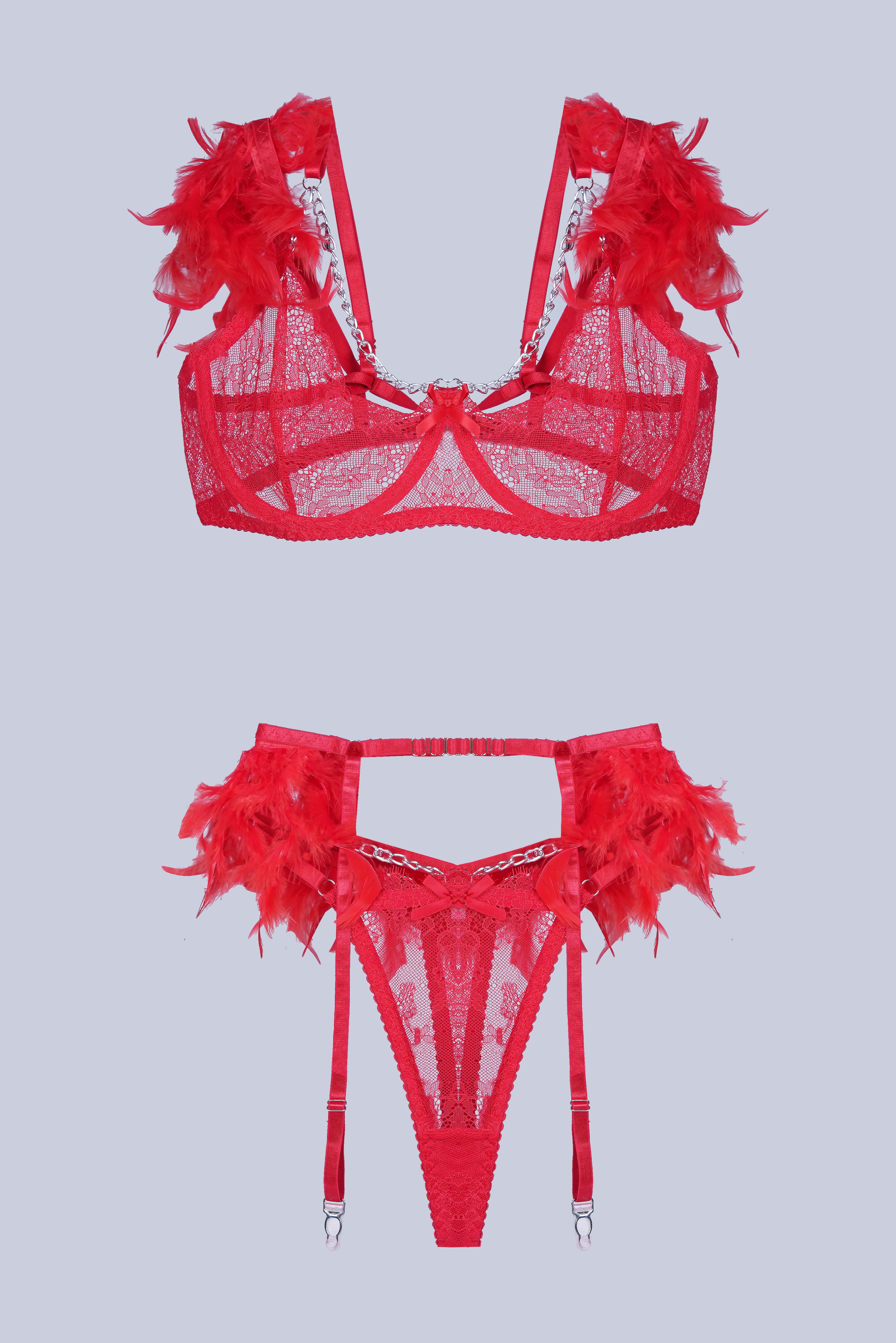 AXTZH Feather Me Not Bodysuit SBODYS0033-RED-EIO
