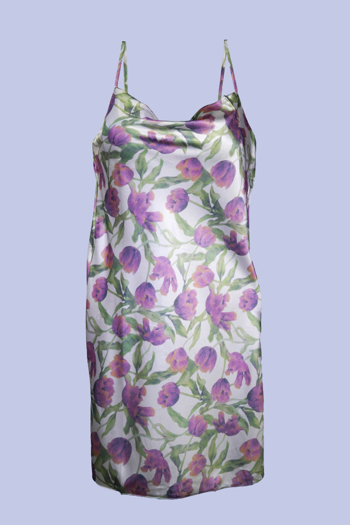 AXTZ One-Piece Sexy Satin NIGHTWEAR with All-Over Floral Print and Lightweight Comfort X0301-IVYPR-F1S