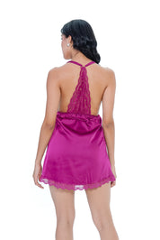 AXTZH 3-Piece Lace Trim Nightwear Set for Women X5523-CERISE-F11S