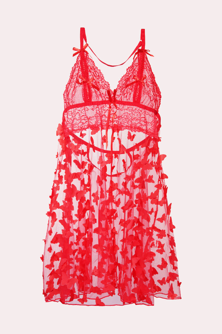 AXTZH Romantic Sheer Lingerie Nightwear for Women with Flowing Silhouette X8249-RED-F1N