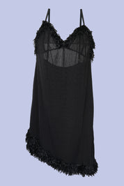 AXTZH One-Piece Sexy Nightwear for Women with Deep Neckline and Delicate Fringe Detailing X2429-BLACK-F1L