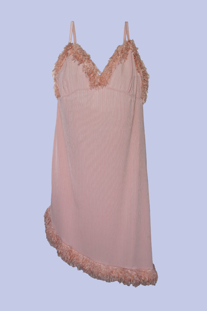 AXTZH One-Piece Sexy Nightwear for Women with Deep Neckline and Delicate Fringe Detailing X2429-BLUSH-F1L