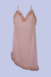 AXTZH One-Piece Sexy Nightwear for Women with Deep Neckline and Delicate Fringe Detailing X2429-BLUSH-F1L
