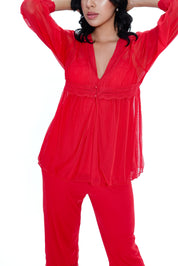AXTZH 3-Piece Bridal & Nightwear Set-red  X0269-RED-NSL3PMO