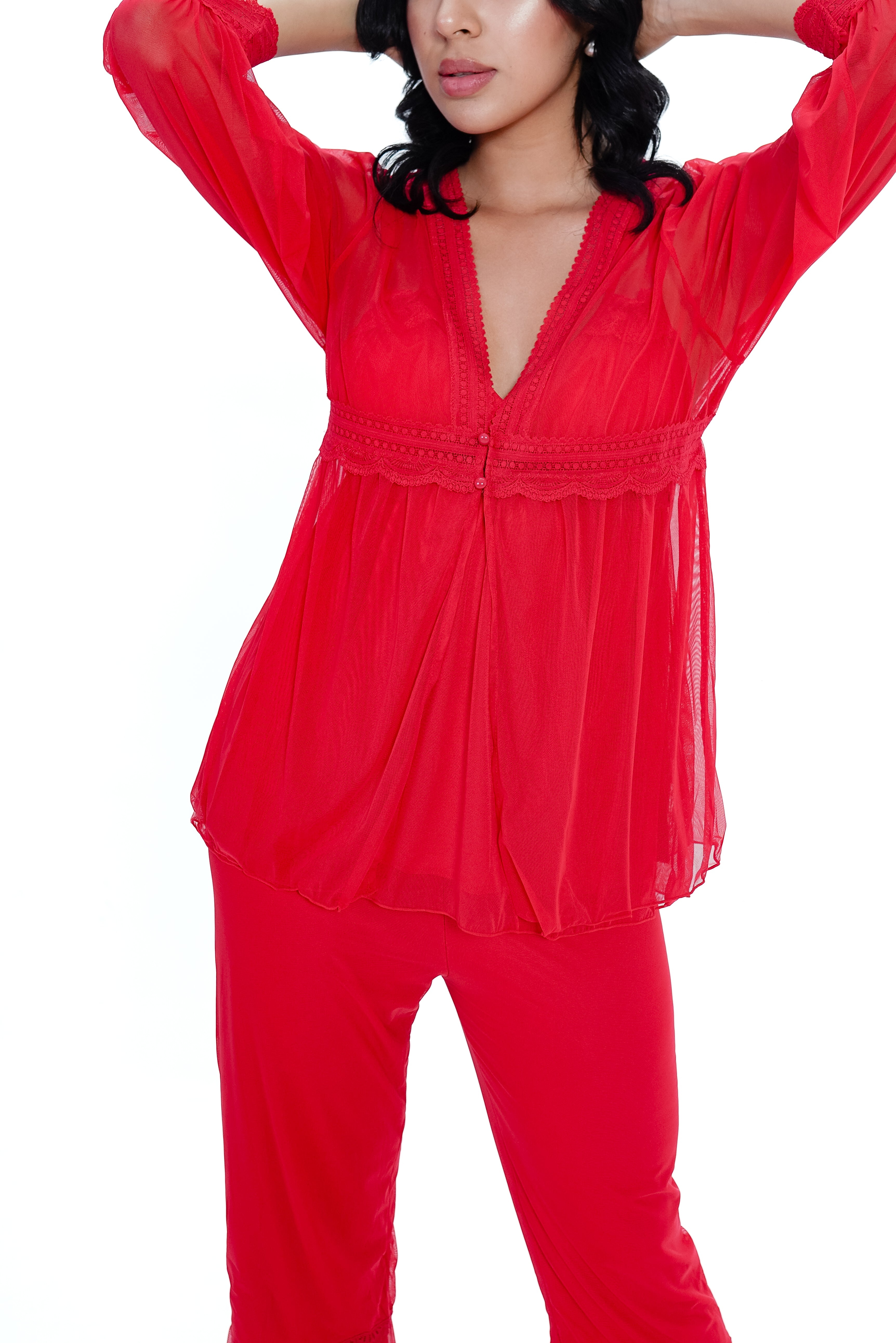 AXTZH 3-Piece Bridal & Nightwear Set-red  X0269-RED-NSL3PMO