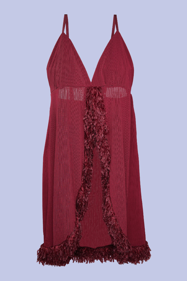 AXTZH Luxury Nightwear for Women with Sensual Fit and Intricate Edge Finishes X2424-MERLOT-F1L