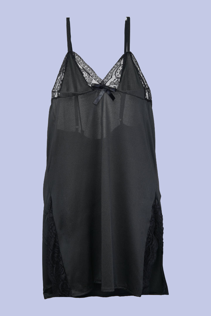 AXTZH Elegant 2-Piece Nightwear Featuring Lace Overlay and Soft Fit X3062-BLACK-F1L