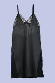 AXTZH Elegant 2-Piece Nightwear Featuring Lace Overlay and Soft Fit X3062-BLACK-F1L