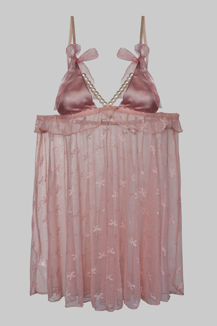 AXTZH Delicate Sheer Nightwear with Feminine Bows and Alluring Design for Women X9004-ROSE-SF1N