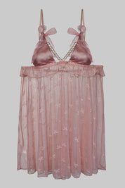 AXTZH Delicate Sheer Nightwear with Feminine Bows and Alluring Design for Women X9004-ROSE-SF1N