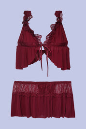 AXTZH Romantic Nightwear Set for Women with Satin Robe, Matching Slip and Innerwear X8027-MERLOT-NSS3PM