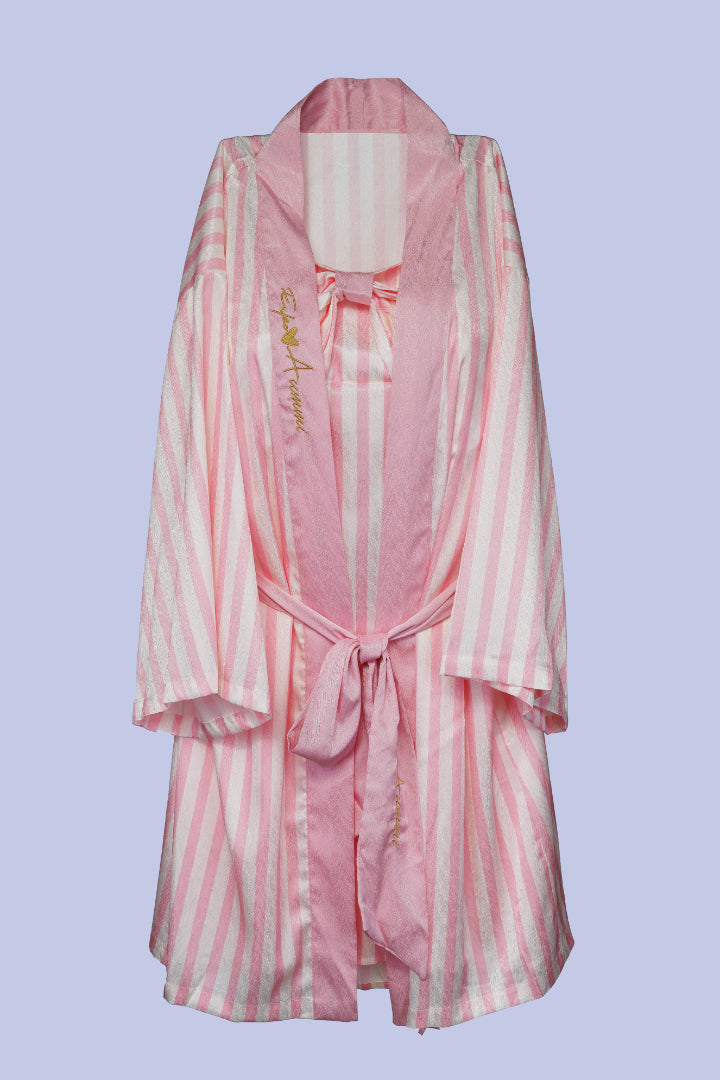 AXTZH Elegant Two-Piece Nightwear Ensemble with Coordinated Dress and Belted Robe X0589-PINST-F11S
