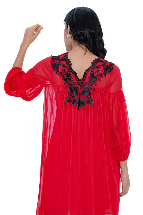 AXTZH Red Sheer 2-Piece Bridal Nightwear Set X0123-RED-F12N