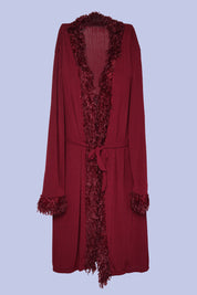 XATZH Luxurious 1-Piece Sexy Nightwear with Soft Fabric and Feathered Trims for Women X8806-MERLOT-H1L