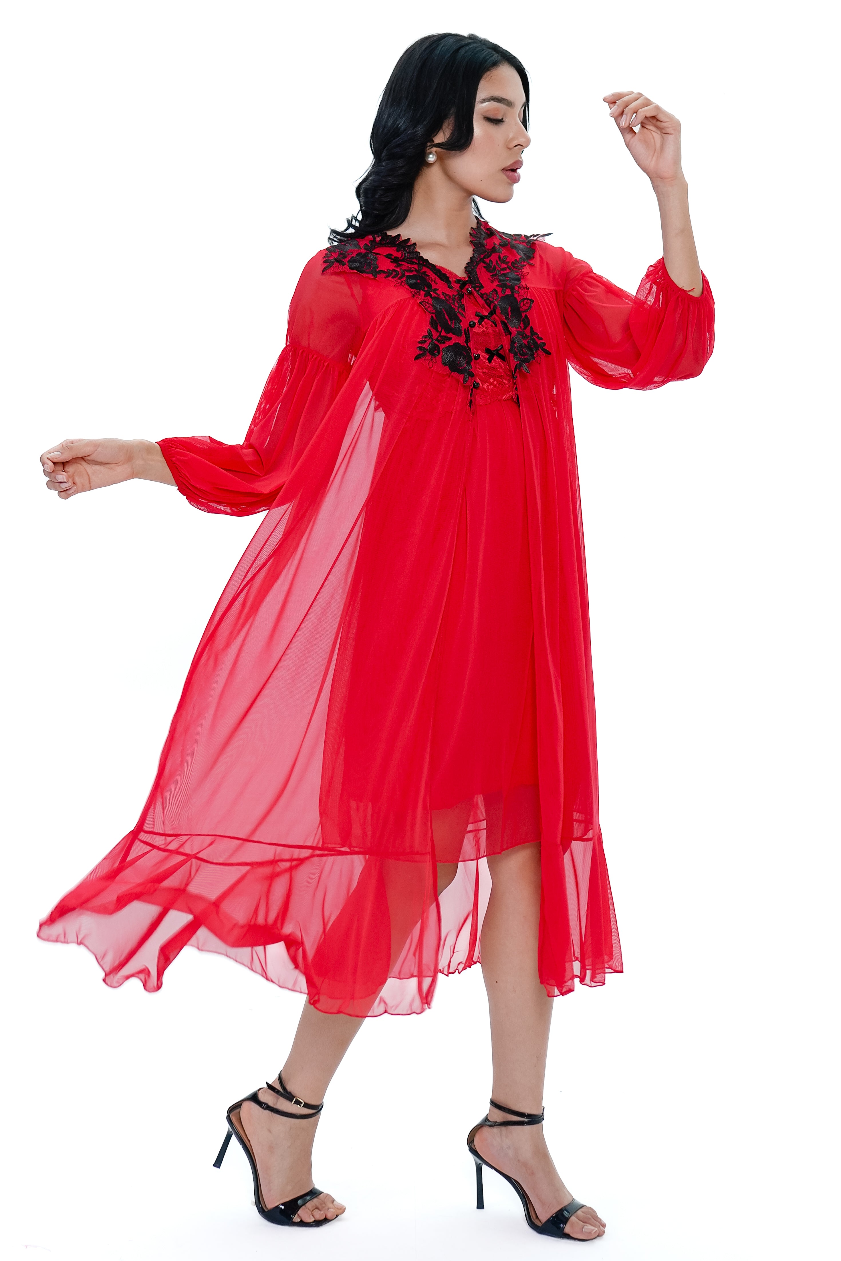 AXTZH Red Sheer 2-Piece Bridal Nightwear Set X0123-RED-F12N