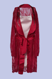 AXTZH Stylish Nightwear Set for Women with Delicate Inner Dress and Matching Lace Cover-Up X0115-SCARLET-F11S