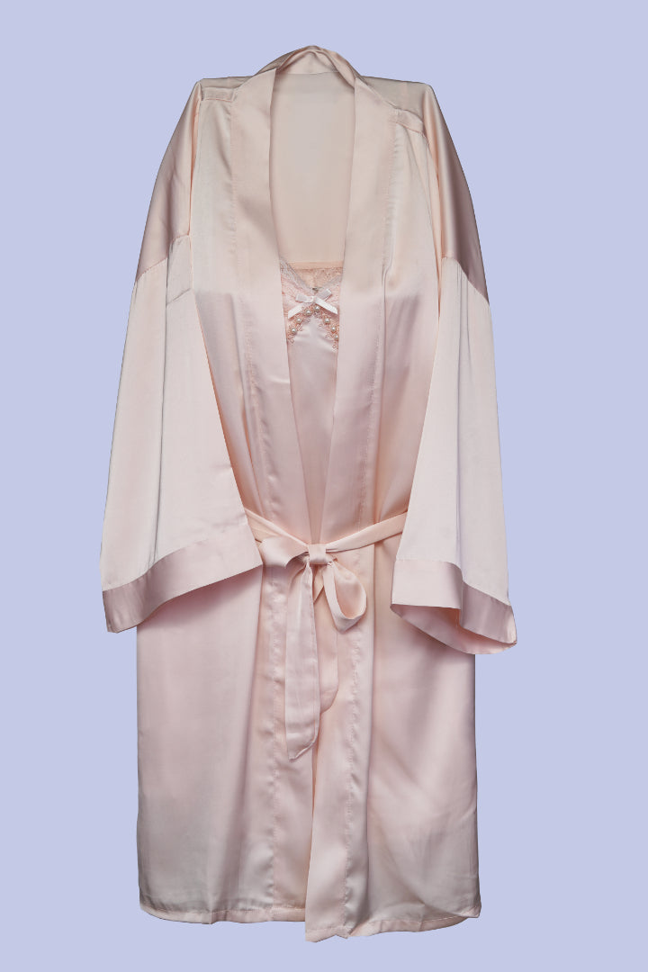 AXTZH Women’s Luxury Nightwear Set with Adjustable Robe and Soft Satin Inner Dress X0931-BLUSH-F11S