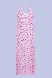 AXTZH Elegant Floral Slit Long Nightwear Dress for Women X2924-PINPR-F2N