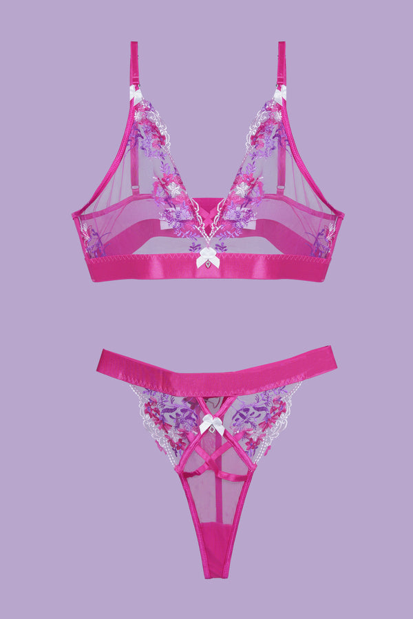 AXTZH Beautifully Designed Women’s Nightwear Set Featuring Elegant Bra and Lace-Up Panty X0139-FUCHSIA-BIK2PN