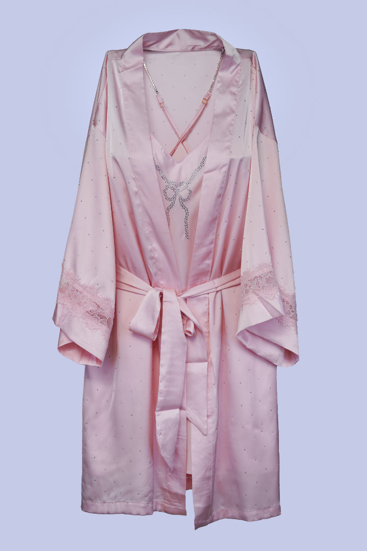 AXTZH Women’s Luxurious Nightwear Set with Soft Satin Dress and Relaxed Fit Robe X0015-BLUSH-F11S
