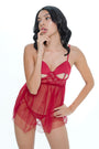 AXTZH Sheer Lace Cut-Out Nightwear Dress X6067-SCARLET-SF1N