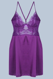 AXTZH Chic and Elegant One-Piece Nightwear with Flowing Silhouette and Delicate Detailing for Women X3589-MULBERRY-SF1S