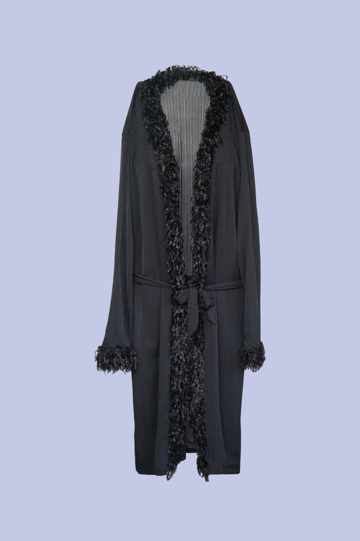 AXTZH Luxurious 1-Piece Sexy Nightwear with Soft Fabric and Feathered Trims for Women X8806-BLACK-H1L