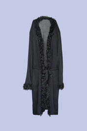 AXTZH Luxurious 1-Piece Sexy Nightwear with Soft Fabric and Feathered Trims for Women X8806-BLACK-H1L