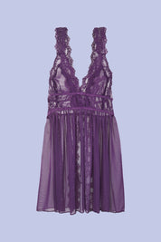 AXTZH Romantic 1-Piece Sexy Nightwear with Deep Neckline and Sheer Flowing Design for Women X9019-MULBERRY-SF1N