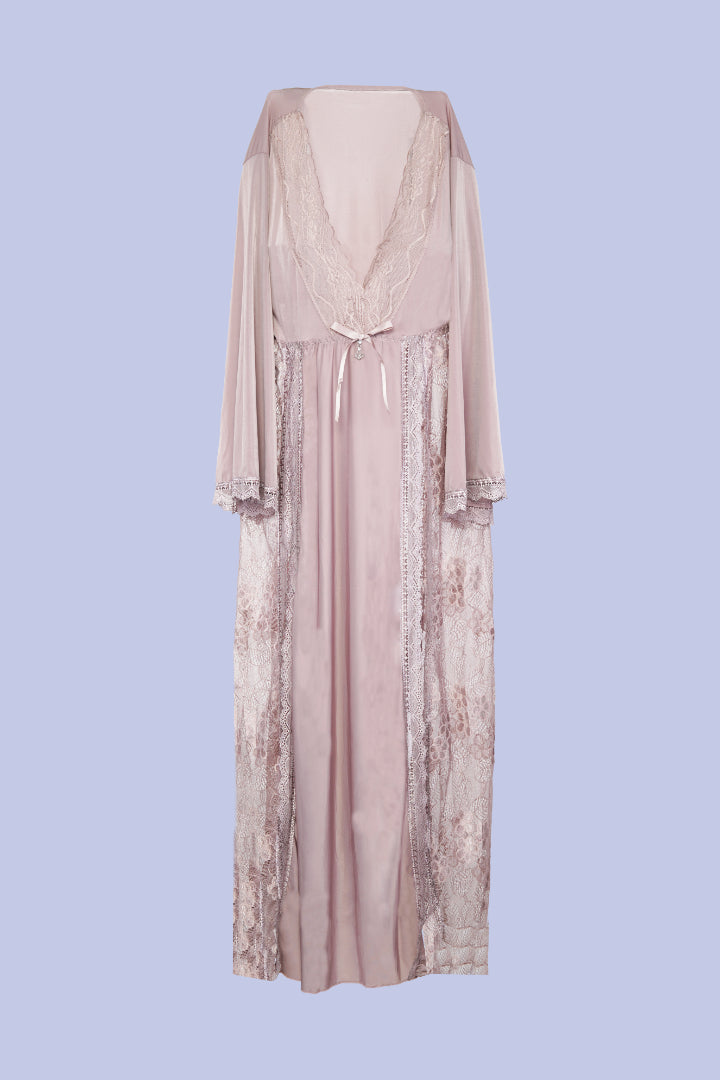 AXTZH Romantic Nightwear Set for Women with Sheer Longline Robe and Lace Accents X3493-FF-F2M