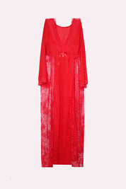 AXTZH Romantic Nightwear Set for Women with Sheer Longline Robe and Lace Accents X3493-RED-F2M