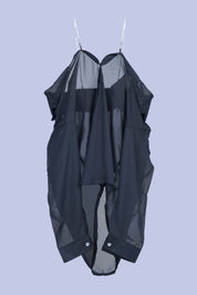 AXTZH One-Piece Women’s Nightwear Shirt Dress with Button-Down Front and Lace Sleeve Detailing X7684-BLACK-G1G