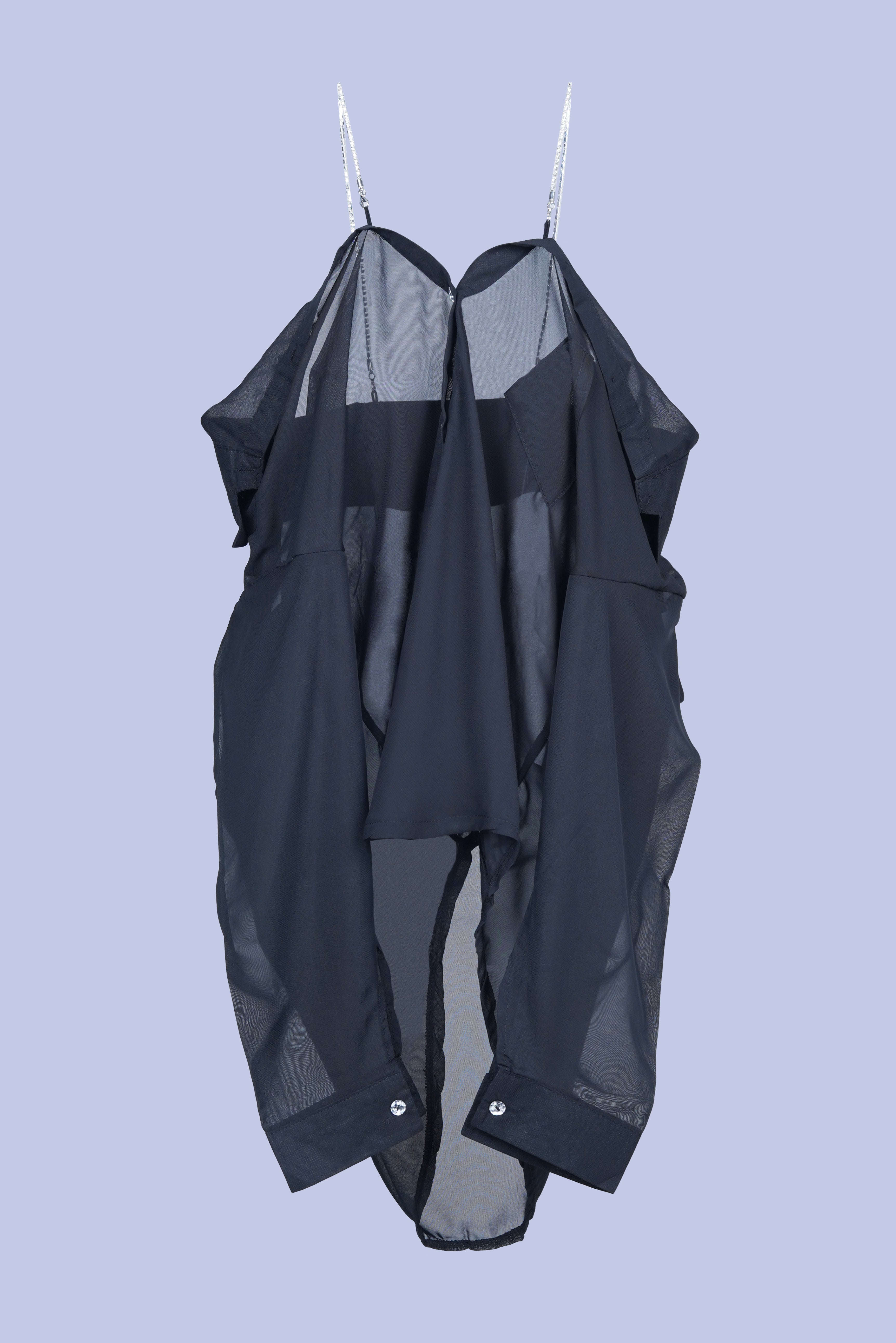 AXTZH One-Piece Women’s Nightwear Shirt Dress with Button-Down Front and Lace Sleeve Detailing X7684-BLACK-G1G