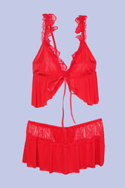 AXTZH Romantic Nightwear Set for Women with Satin Robe, Matching Slip and Innerwear X8027-RED-NSS3PM