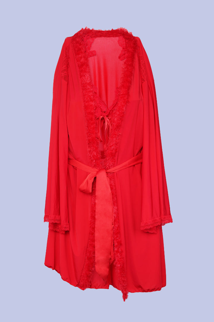 AXTZH Romantic Nightwear Set for Women with Satin Robe, Matching Slip and Innerwear X8027-RED-NSS3PM