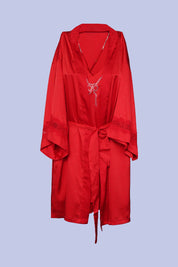 AXTZH Women’s Luxurious Nightwear Set with Soft Satin Dress and Relaxed Fit Robe X0015-CRIMSON-F11S