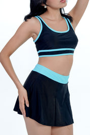 AXTZH Sporty Scoop-Neck Swim Set with Flared Skirt X2514-BLKBU-2PF