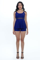 AXTZH Flow Tankini Set with Mesh Detail X2515-NAVY-2PF