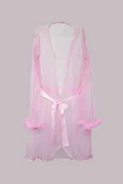 AXTZH Elegant One-Piece Nightwear for Women with Sheer Detailing and Satin Tie Belt X3348-NPINK-H1N