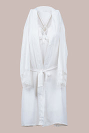 AXTZH Two-Piece Nightwear Set with Elegant Lace-Trimmed Robe and Matching Slip Dress for Women X2501-IVORY-F11S