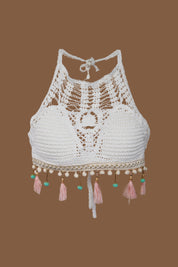 AXTZH Boho-Inspired Crochet Beachwear Crop Top for Women Perfect for Vacations and Poolside Looks X0169-WHITE2-BW1PBL