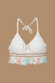 AXTZH Boho-Inspired Crochet Beachwear Crop Top for Women Perfect for Vacations and Poolside Looks X0169-WHITE5-BW1PBL