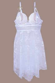 AXTZH 2-Piece Sexy Nightwear for Women with Sheer Lace Design and Elegant Detailing X3009-WHITE-F1N