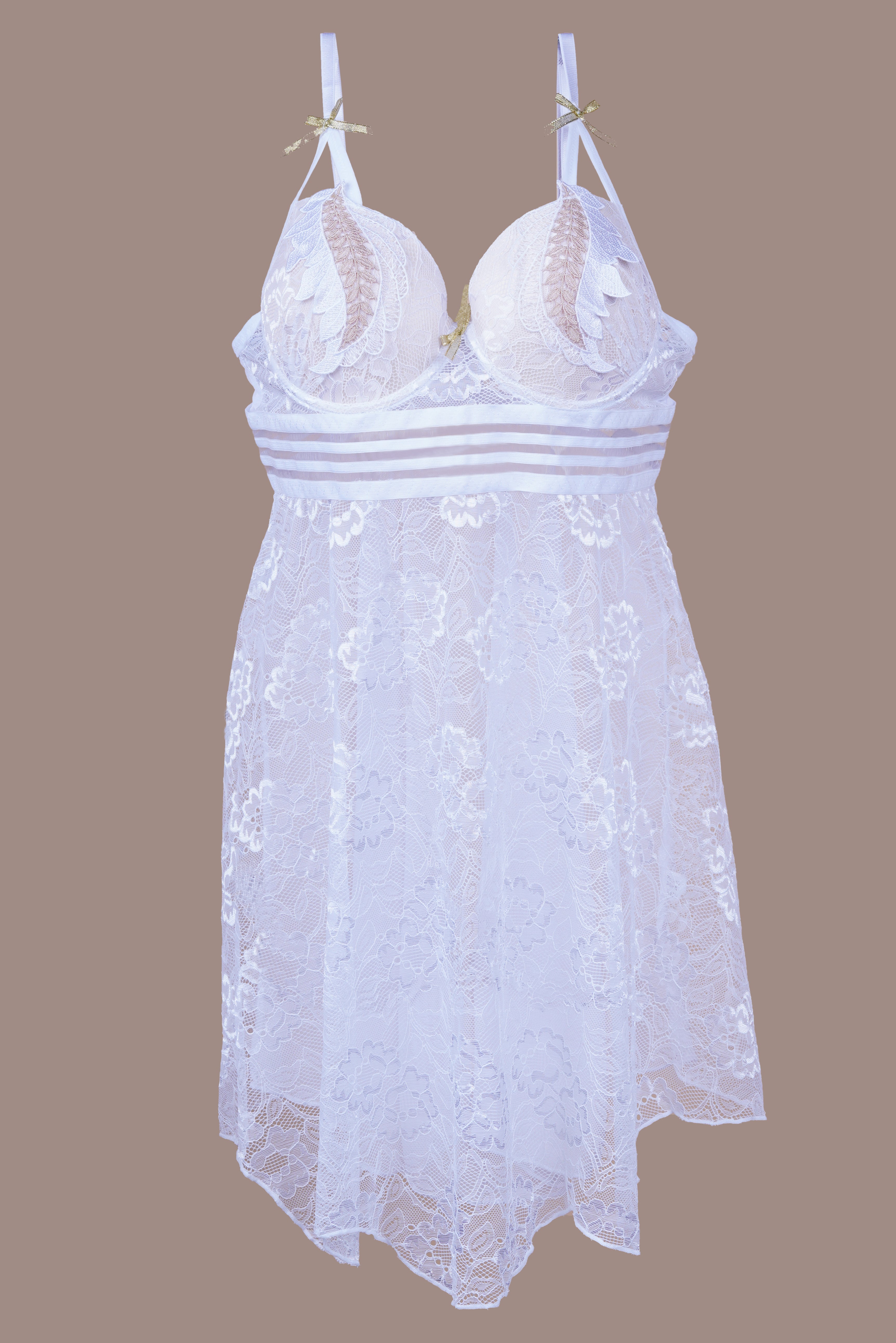 AXTZH 2-Piece Sexy Nightwear for Women with Sheer Lace Design and Elegant Detailing X3009-WHITE-F1N
