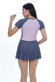 AXTZH Zip & Splash One-Piece Swim Dress X5008-MAUVE-WFFZ5