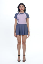 AXTZH Zip & Splash One-Piece Swim Dress X5008-MAUVE-WFFZ5